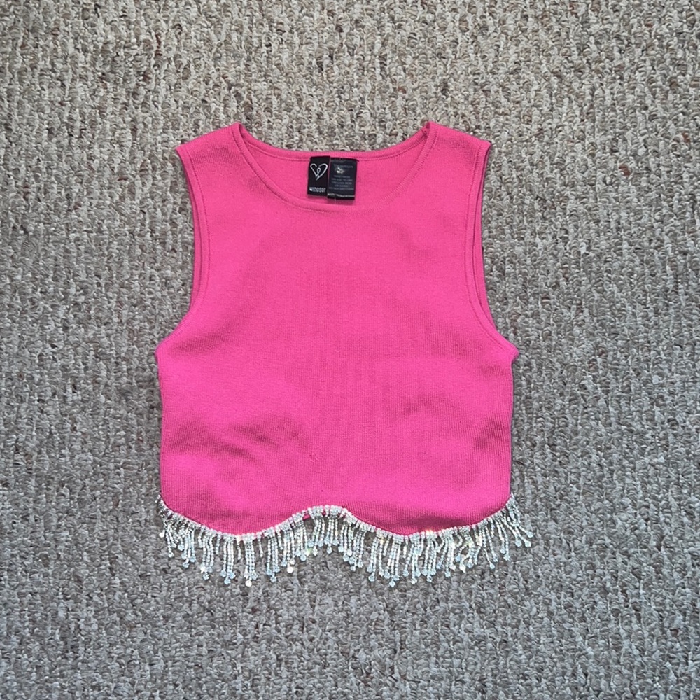 Hot pink crop top with bling in size S!